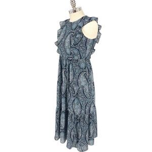 J.Crew Tiered Ruffle Paisley Maxi Dress Size 4 Blue Floral Bohemian Lightweight‎